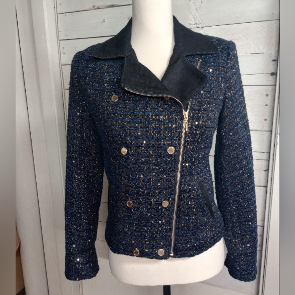 White House Black Market Quintessential Tweed Moto Jacket Size 0 (XSmall).